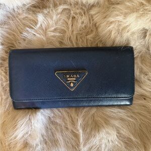 Prada Navy Leather Wallet with Gold Logo